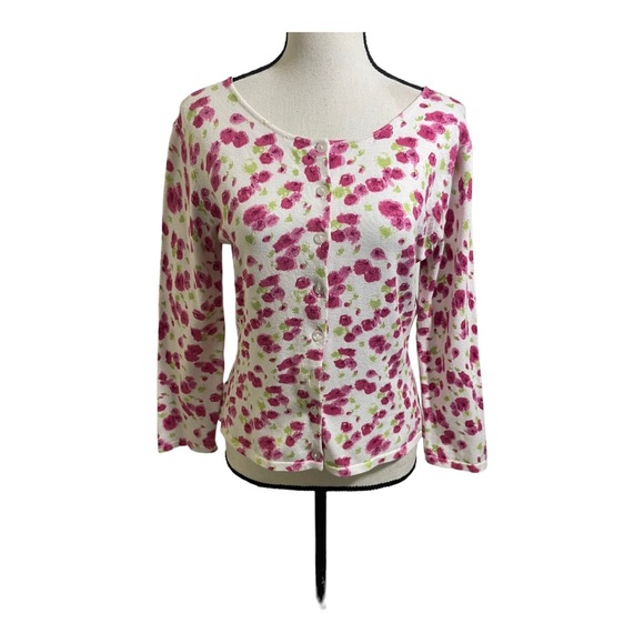 Nicole miller womens button down cardigan. Floral. Size medium silk blend - Picture 1 of 11